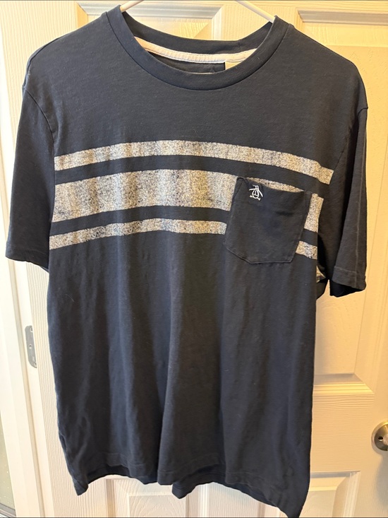 Original Penguin Other - Original Penguin Navy Tee with Off-White Stripe and Pocket